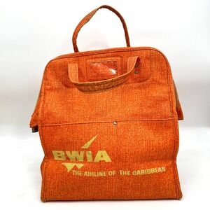 VTG BWIA Airline Travel Bag Orange 60s 70s Mod Luggage Retro Flight Bag